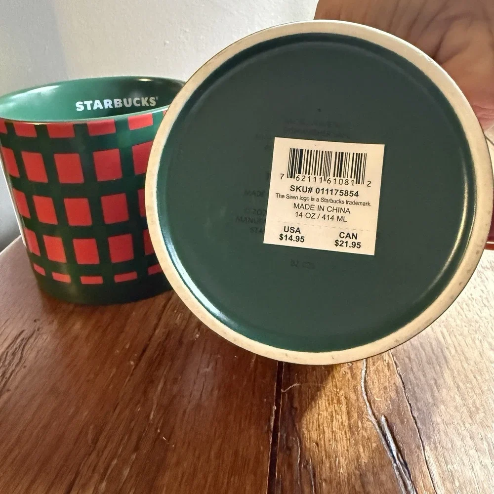 STARBUCKS 2025 14oz RED GREEN CHECKER plaid COFFEE CUP MUG Set Of 2, Brand New